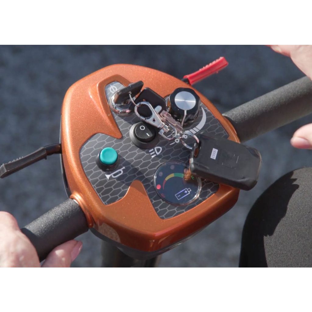 Meter View of EV-Rider Transport 4AF Folding Lightweight Travel Mobility Scooter