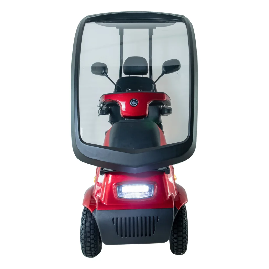 Front View Red Afiscooter C4 Canopy Mobility Scooter